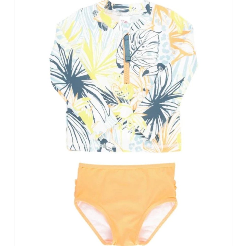 Ruffle Butts Birds of Paradise Long Sleeve Zipper Rash Guard Bikini
